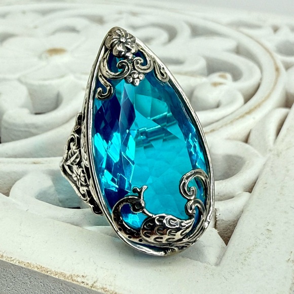 Bali Legacy Caribbean Quartz Peacock Ring 26.25ct Sterling Silver Size 9 NWT - Picture 3 of 17